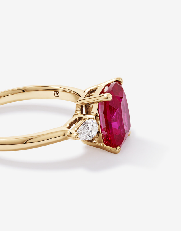 Michael Hill - Created Ruby and 0.27 Carat TW Laboratory-Grown Diamond 3 Stone Ring in 10kt Yellow Gold