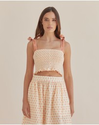 Amelius - Peach Paisley Shirred Crop Top