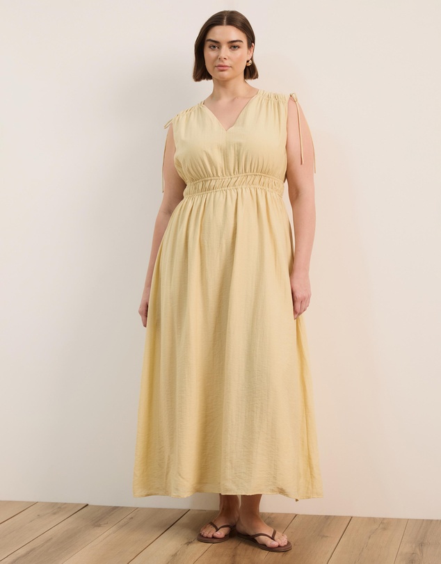Atmos&Here Curvy - Luna Linen Blend Sleeveless Gathered Maxi Dress