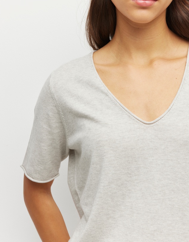 JH Lounge - JHL V-Neck T (Fine Cotton Cashmere) Soft Grey Marle