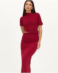 Dazie - Evening Gem Ruched Cut Out Short Sleeve Jersey Maxi Dress