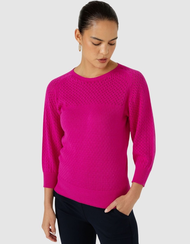 SACHA DRAKE - 3/4 Sleeve Ripple Knit Top In Fuchsia