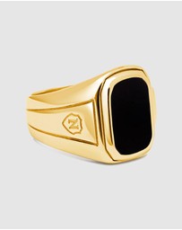 Nialaya Jewellery - Men's Oblong Gold Plated Signet Ring With Onyx