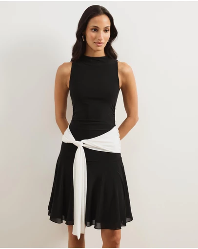 Atmos&Here - Leona Contrast Mesh Mini Dress