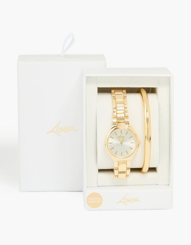 Lovisa - Gold Classic Wrist Cuff & Watch Set