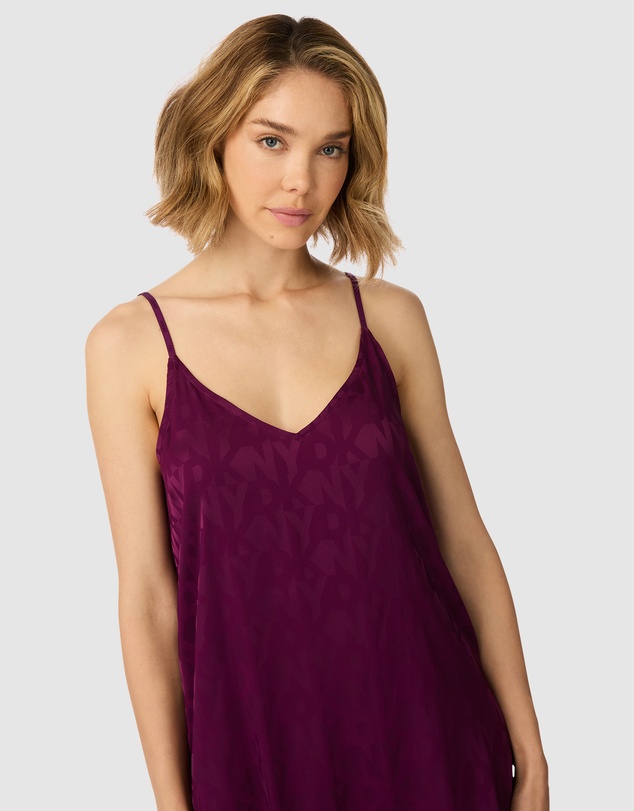DKNY - Logo Satin Low Back Midi Chemise Nightgown