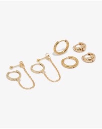 Lovisa - Waterproof Gold Plated Stainless Steel Cubic Zirconia & Sleek Huggie Earrings 3-Pack