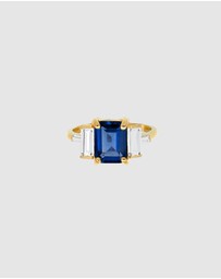 Elli Jewelry - Ring with Stones Rectangle Sapphire 925 Sterling Silver Gold-plated