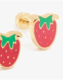 Lovisa - Kids Gold Plated Surgical Steel Enamel Strawberry Flat Back Studs