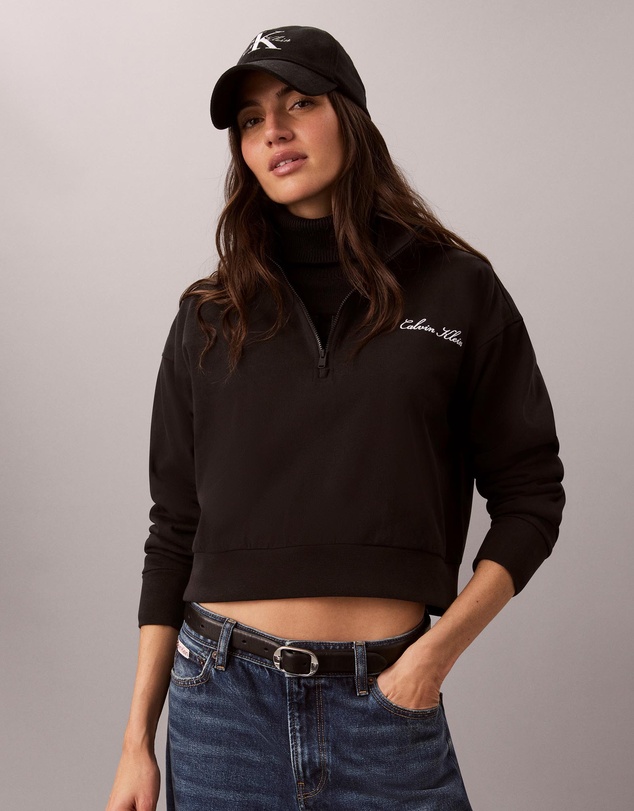 Calvin Klein - Logo Cotton Jersey Heavy Jersey 1/4 Zip Top