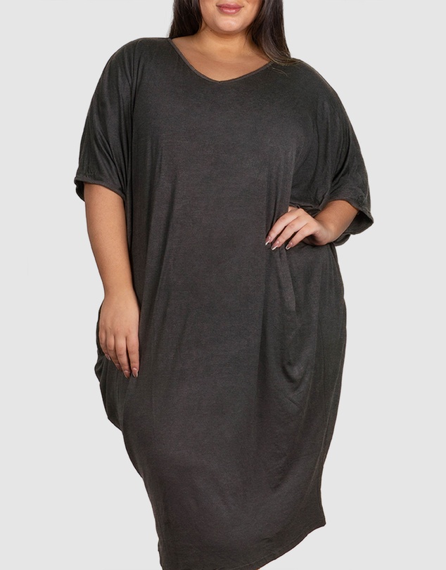 B Free Intimate Apparel - Plus Size Bamboo V Neck Draped Dress