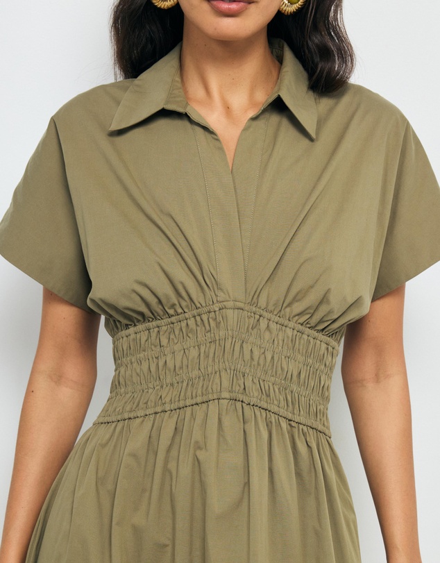 AERE - Carmine Shirred Waist Shirt Dress