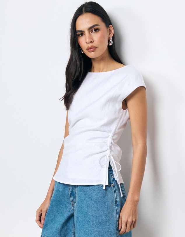 AERE - Zoe Linen Side Tie Top