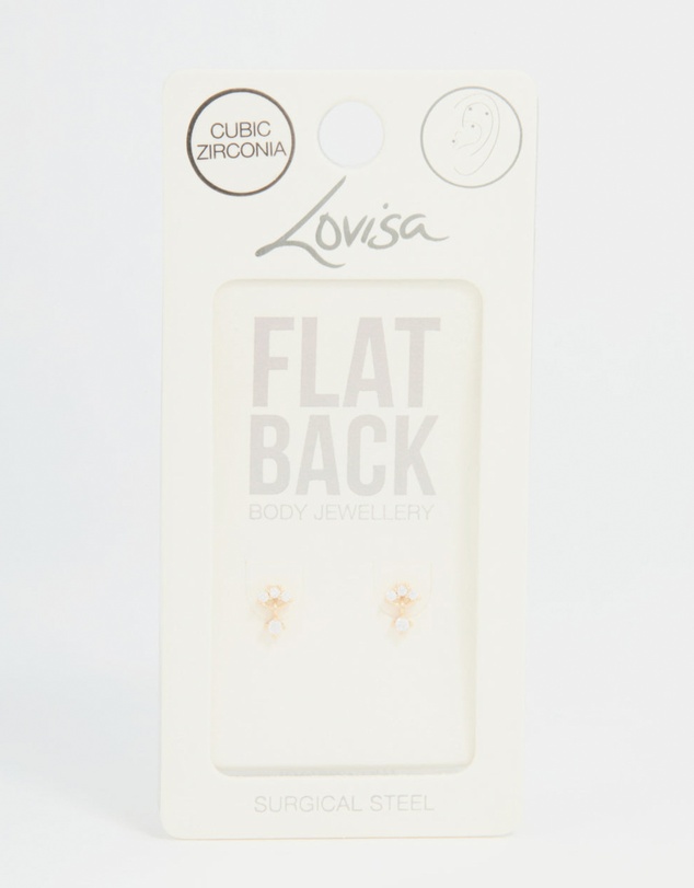 Lovisa - Gold Plated Surgical Steel Cubic Zirconia Flat Back Pack