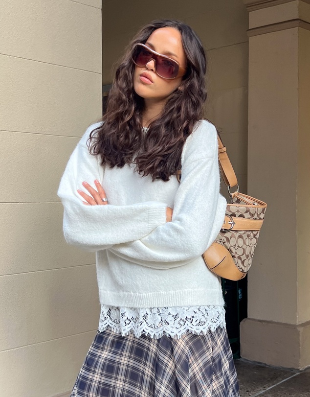 Beginning Boutique - Lolly Cream Lace Trim Knit