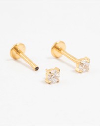 Lovisa - Gold Plated Titanium Cubic Zirconia Stud Flat Backs 2-Pack