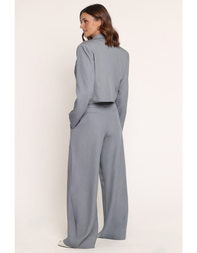 Petal & Pup - Drapey Cropped Single Button Blazer - Heather Grey