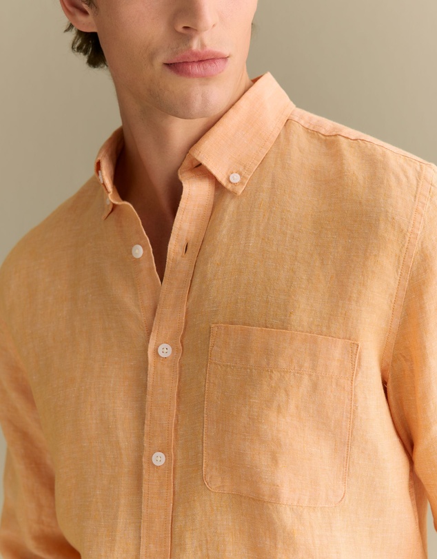 Trenery - Regular Fit Delave Linen End On End Shirt in Vivid Orange