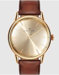 August Berg - Serenity 32mm Gold Plated Brown Leather Strap Watch