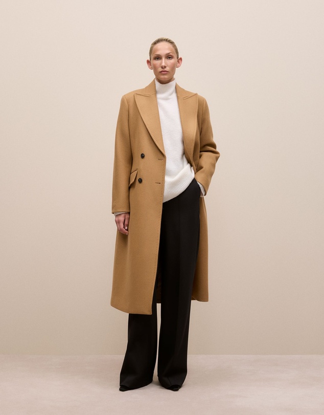 Trenery - Italian Wool Cashmere Longline Coat in Dark Camel