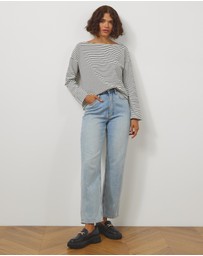Atmos&Here - Long Sleeve Boat Neck Stripe Top