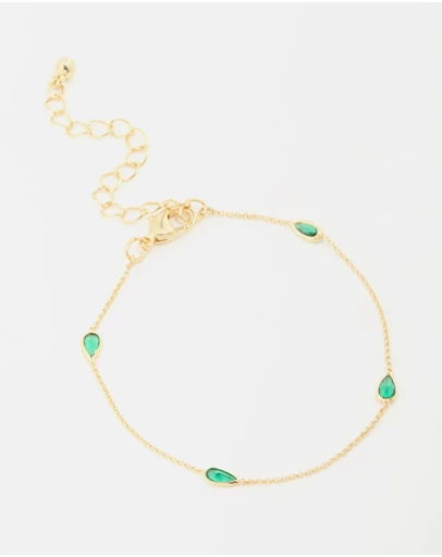 Lovisa - Gold Plated Green Cubic Zirconia Teardrop Bracelet