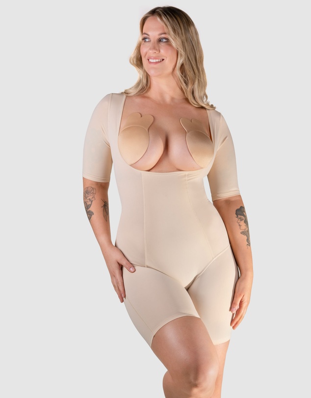 B Free Intimate Apparel - Open Bust Short Sleeve Shaping Bodysuit with Shorts