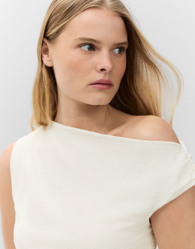 UNISON - Textured Drape Shoulder Top