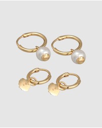Elli Jewelry - Earrings Creoles Shell Pendant Set of 2 with Shell Core Pearl in 925 Sterling Silver Gold Plated