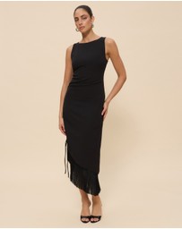 CHANCERY - Charlotte Fringe Midi Dress With Gathered Side