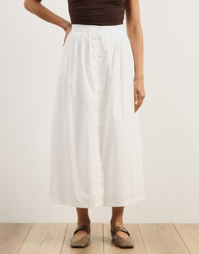 Atmos&Here - Cleo Cotton Button Midi Skirt