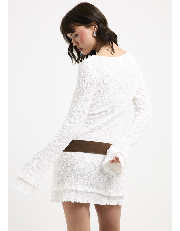 Subtitled - Kerala Frilled Knit Long Safe Mini Dress