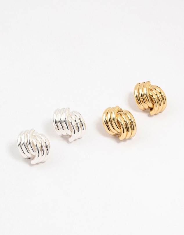 Lovisa - Mixed Metals Knotted Stud Earrings 2-Pack