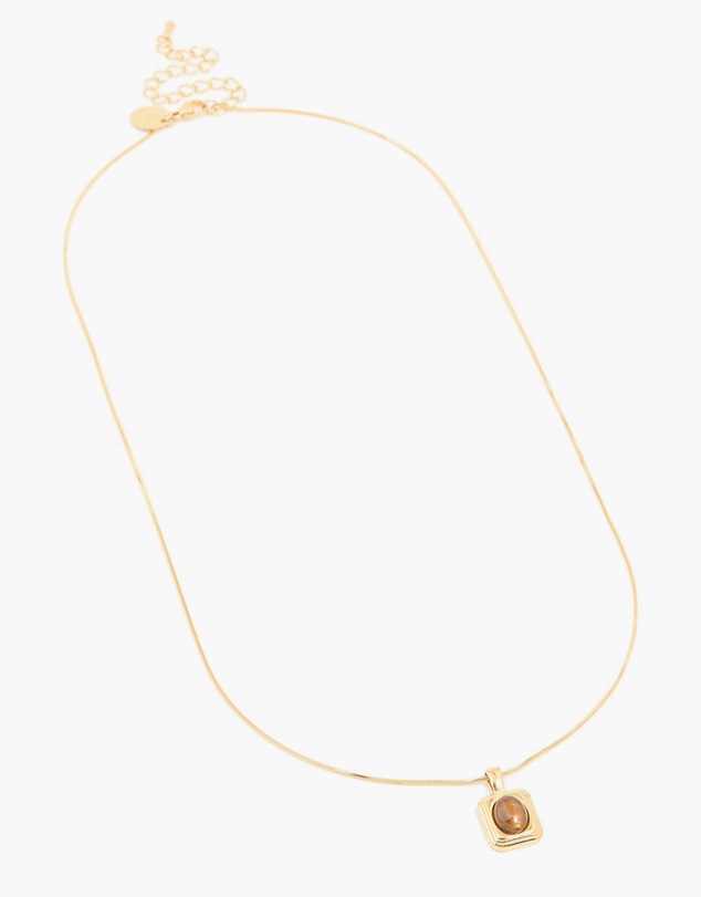 Lovisa - Waterproof Gold Plated Stainless Steel Tigers Eye Semi Precious Stone Disc Necklace