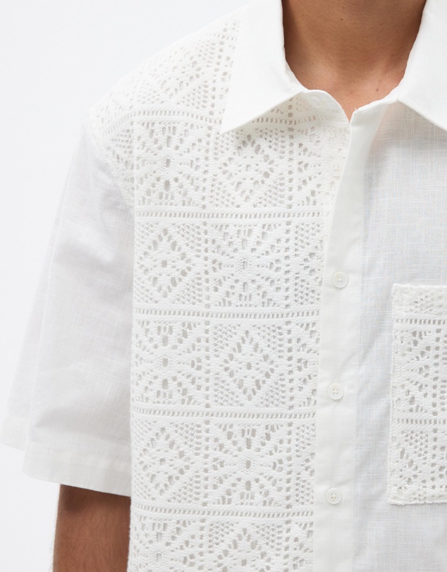 AERE - Linen Blend Broderie Contrast Shirt