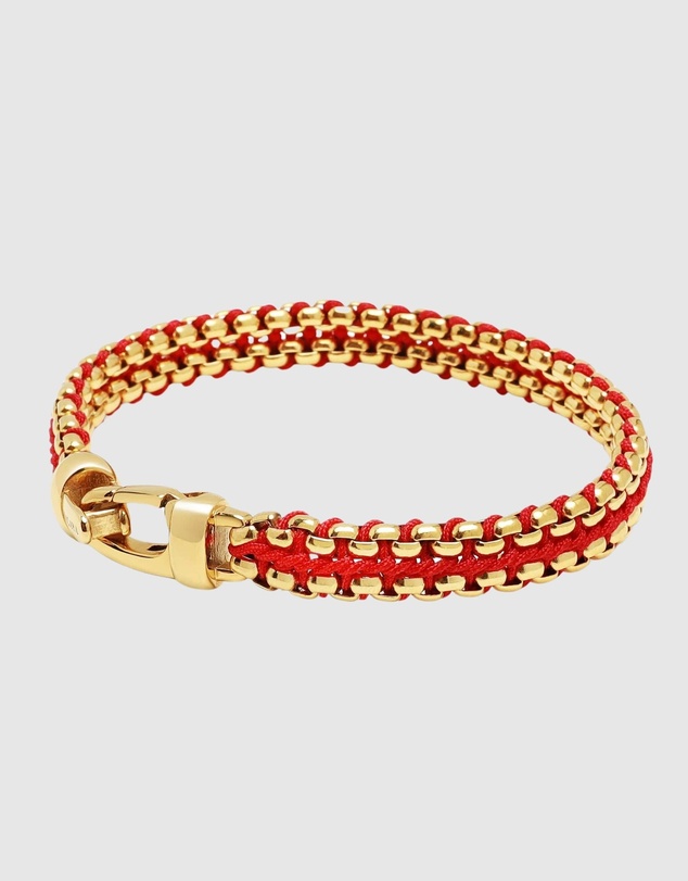 Nialaya Jewellery - Red Woven 8mm Box Chain Bracelet in Gold