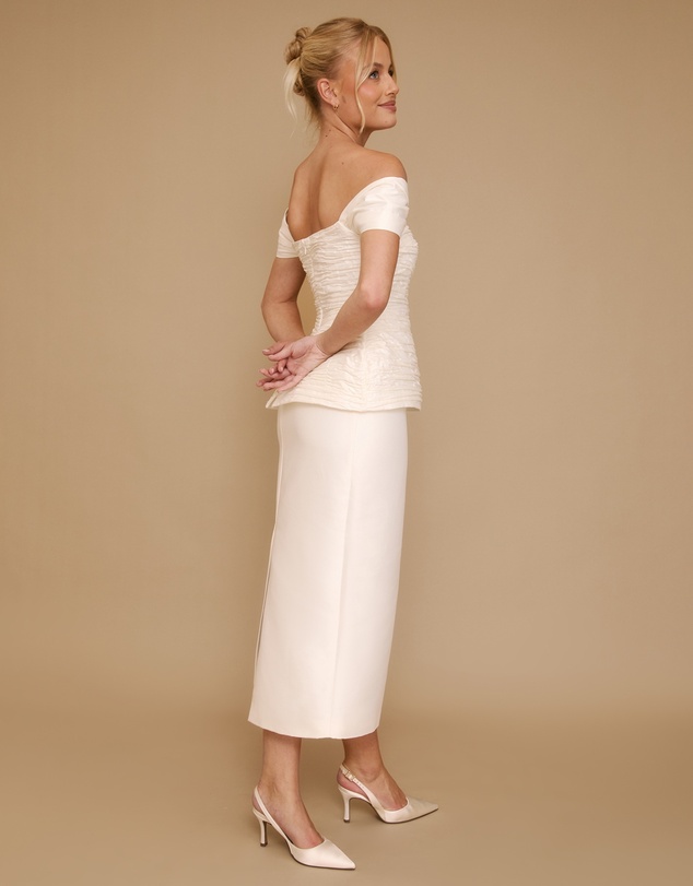 Six Stories - Gathered Bardot Peplum Midi Dress