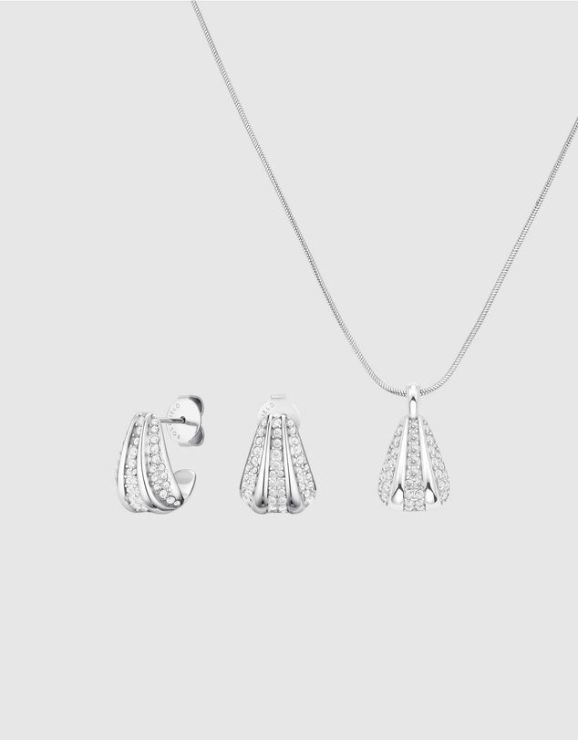Rosefield - Pave Striped Silver Studs and Necklace Set