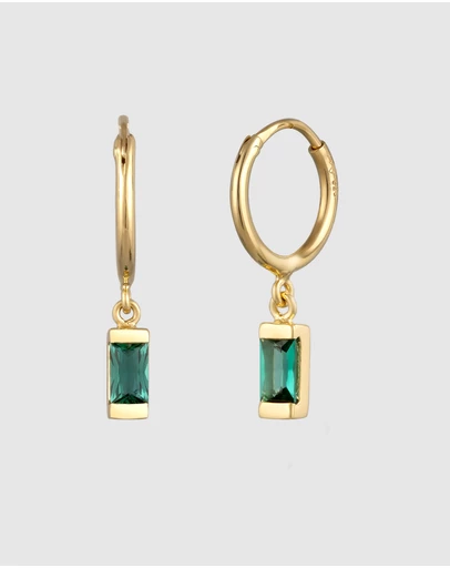 Elli Jewelry - Emerald Hoop Earrings in Gold-Plated 925 Silver