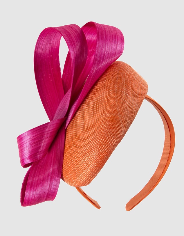 Max Alexander - Orange Fuchsia Pillbox Racing Fascinator