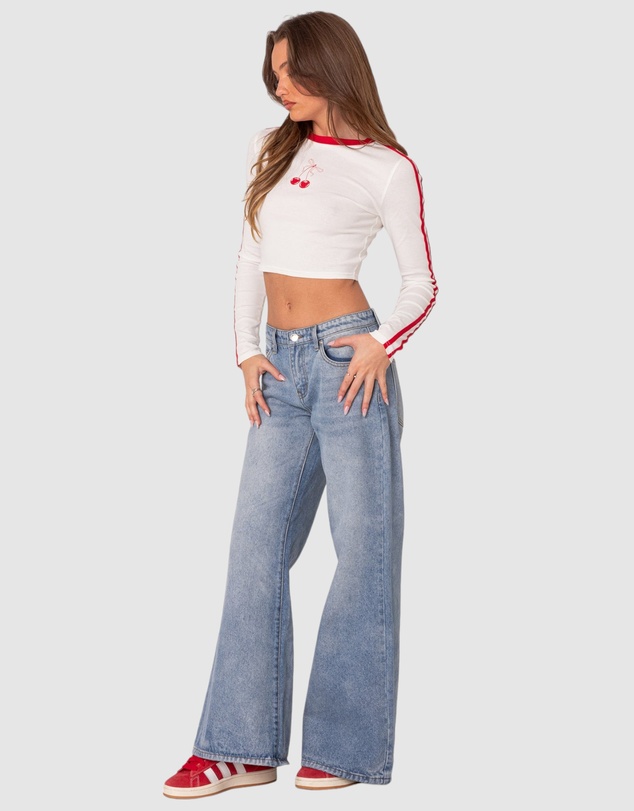 EDIKTED - Cherry On Top Long Sleeve Cropped T Shirt