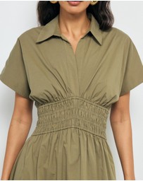 AERE - Carmine Shirred Waist Shirt Dress