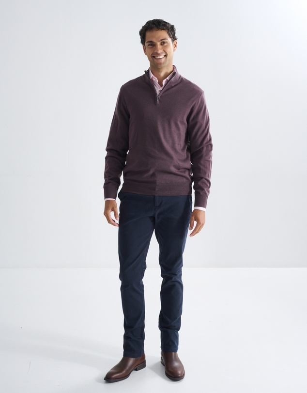 3 Wise Men - 3 Wise Men Harvey Zip Neck Merino Knit - Merlot