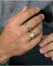 Kuzzoi - ICONIC EXCLUSIVE - Classic Band and Signet Ring Set in Gold-Plated 925 Sterling Silver