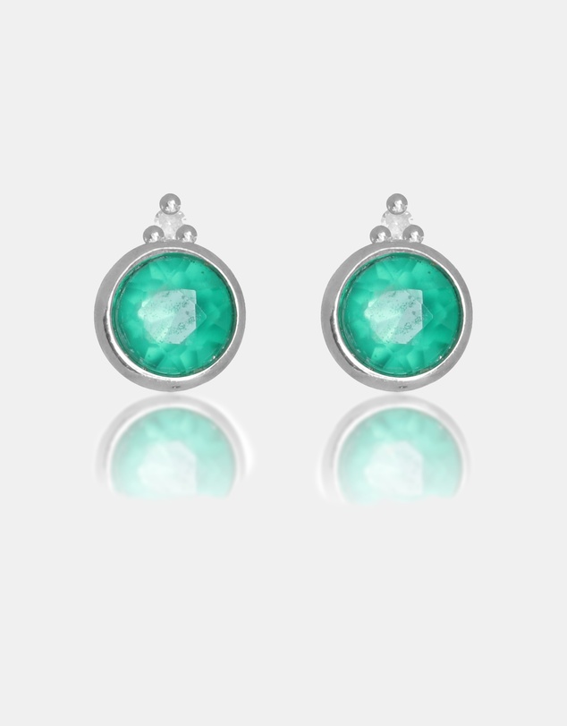 Georgini - Natural Green Agate And Two Natural Diamond May Silver Earrings
