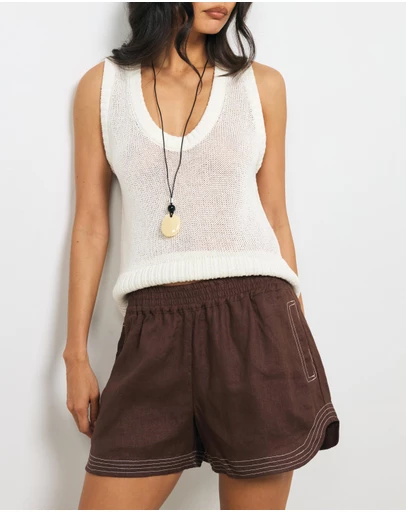 AERE - Lulu Contrast Stitch Linen Shorts