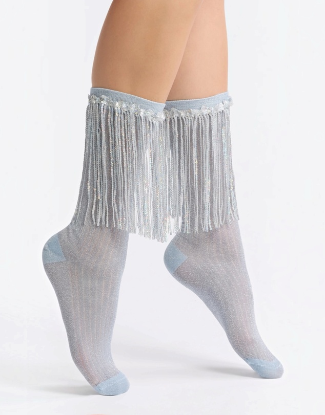 High Heel Jungle - Stevie Metallic Lurex Socks With Glitter Fringe