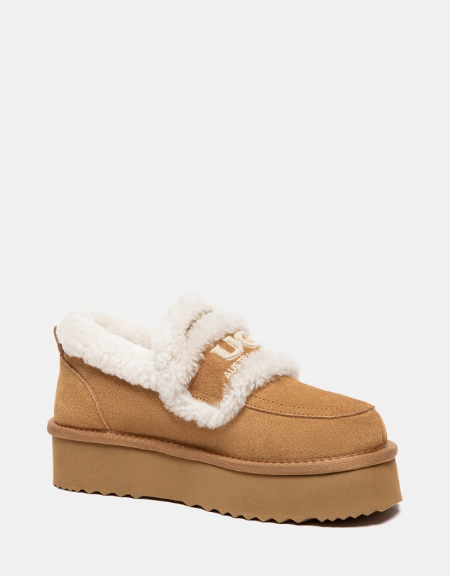 EVERAU - Australian Shepherd Ugg Rilee Platform Loafer Cow Suede Upper House Shoes