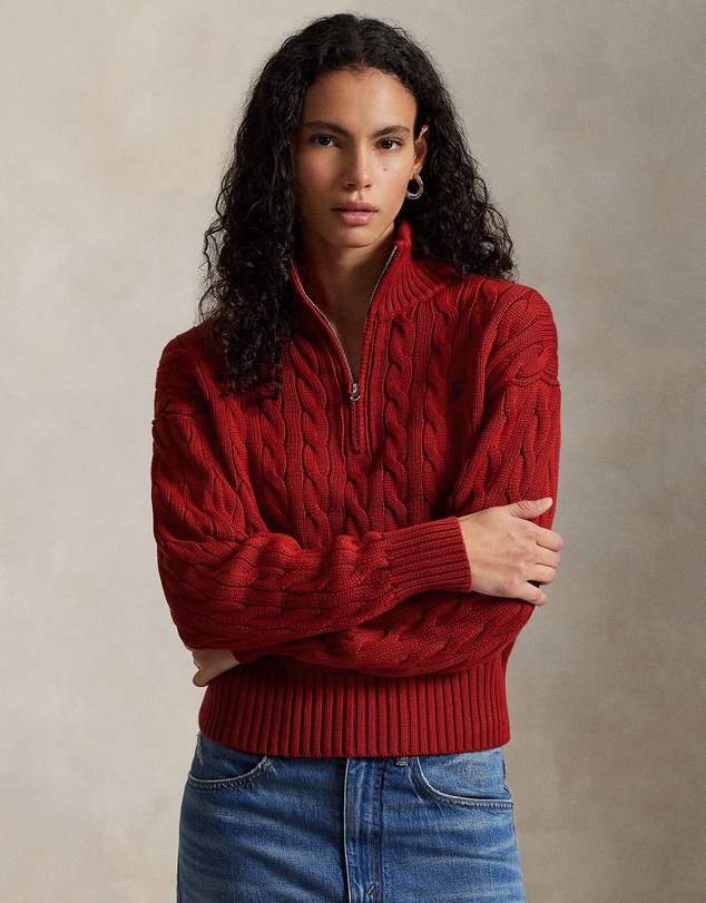 Polo Ralph Lauren - Cable-Knit Cotton Quarter-Zip Sweater - The ICONIC Exclusive