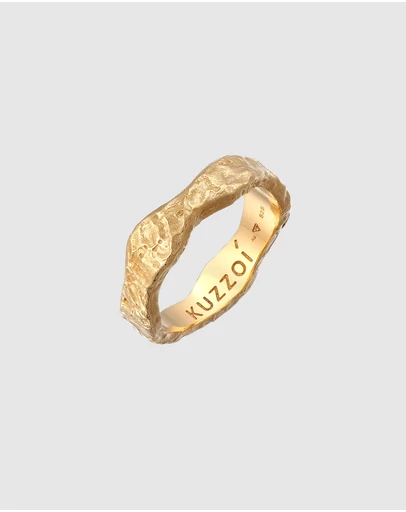 Kuzzoi - ICONIC EXCLUSIVE - Hammered Band Ring in Gold-Plated 925 Sterling Silver